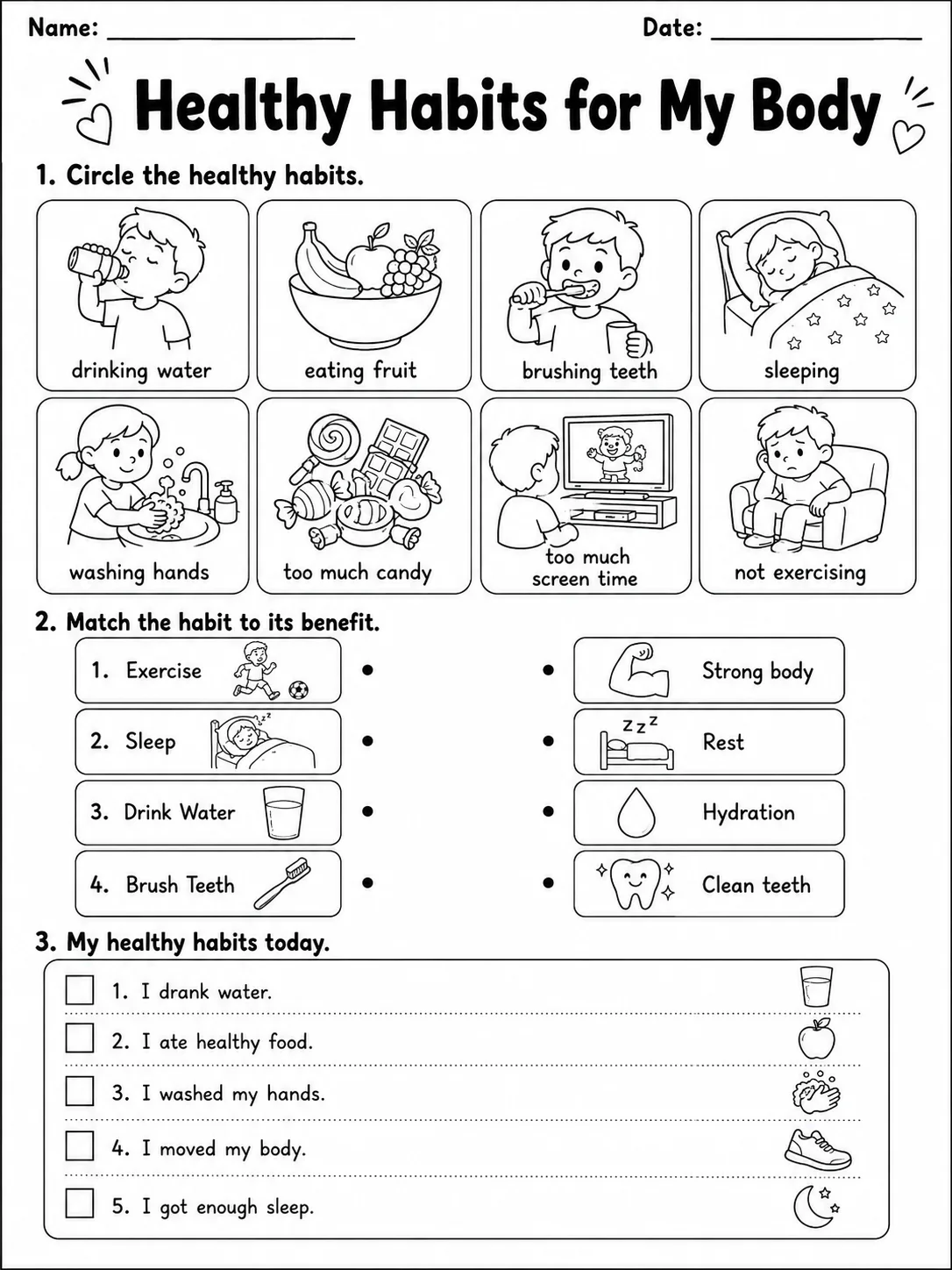 Healthy Habits for My Body printable Grade 2 worksheet preview from KiwiBee
