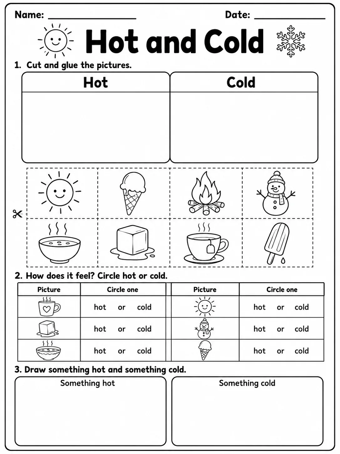 Hot and Cold printable Grade 2 worksheet preview from KiwiBee