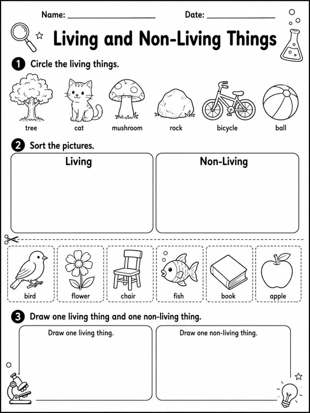 Living and Non-Living Things printable Grade 2 worksheet preview from KiwiBee