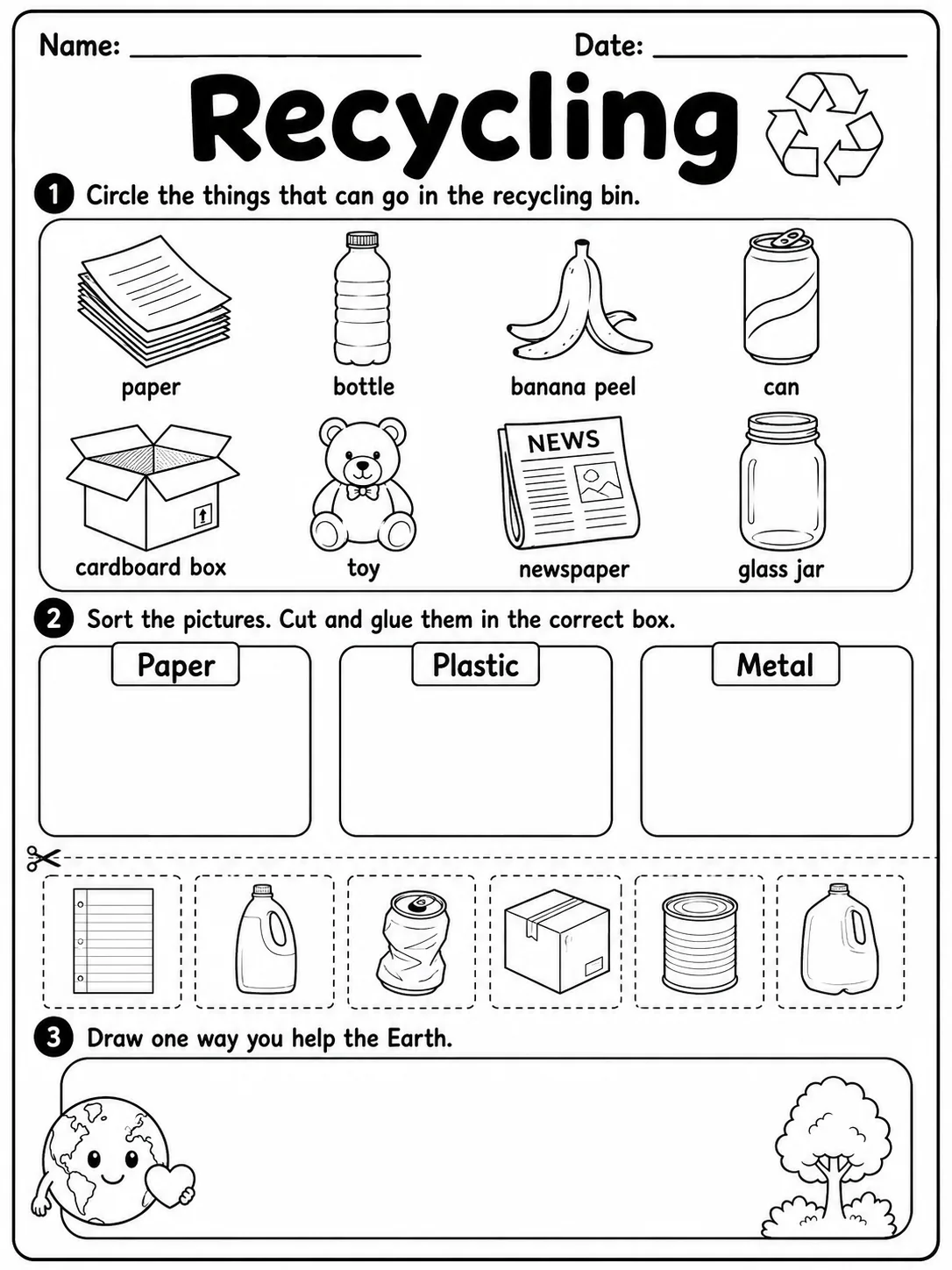 Recycling printable Grade 2 worksheet preview from KiwiBee
