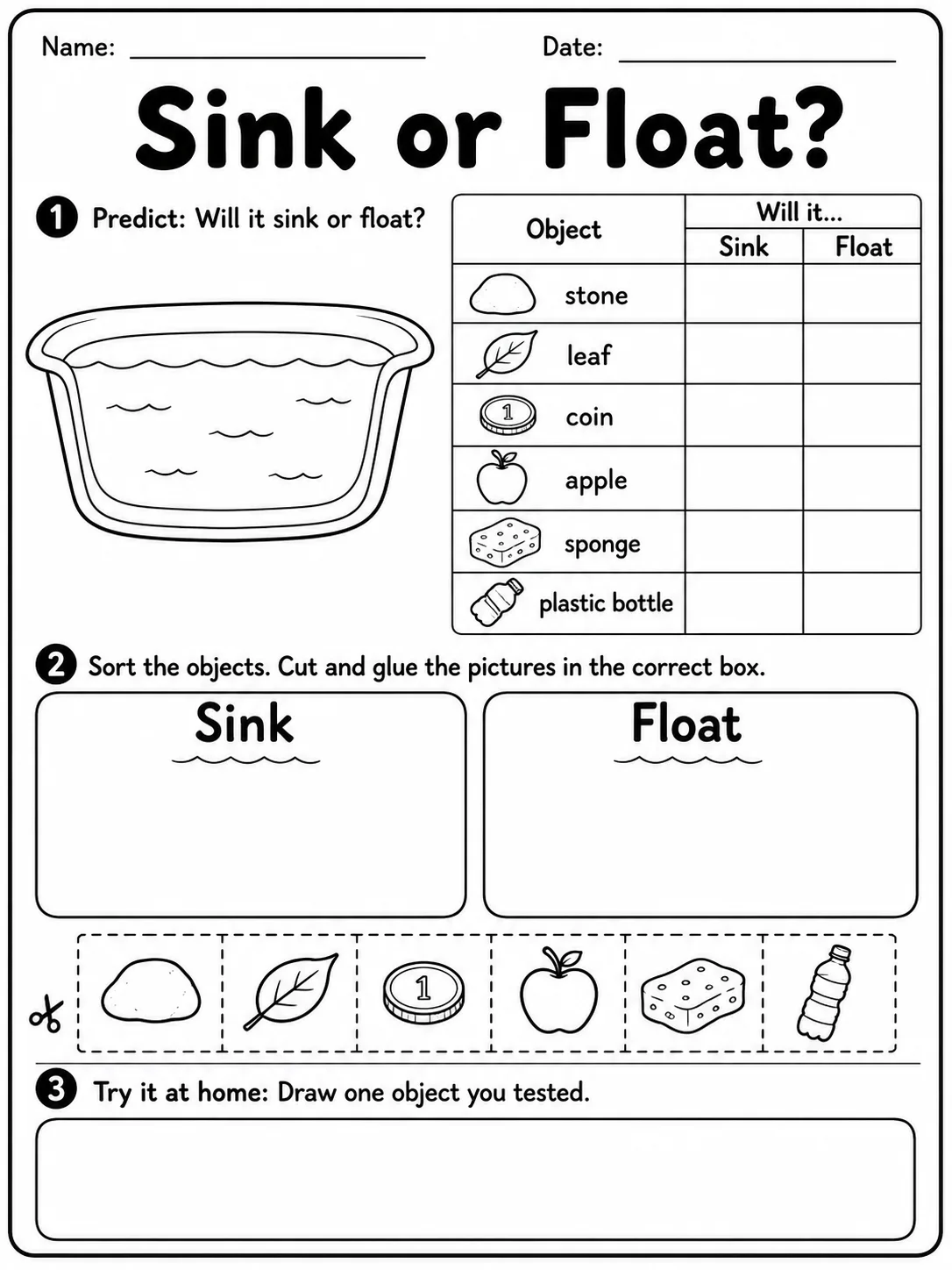 Sink or Float? printable Grade 2 worksheet preview from KiwiBee