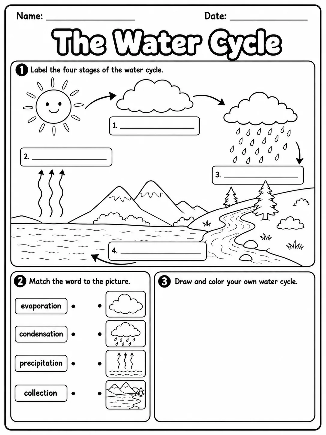 The Water Cycle printable Grade 2 worksheet preview from KiwiBee