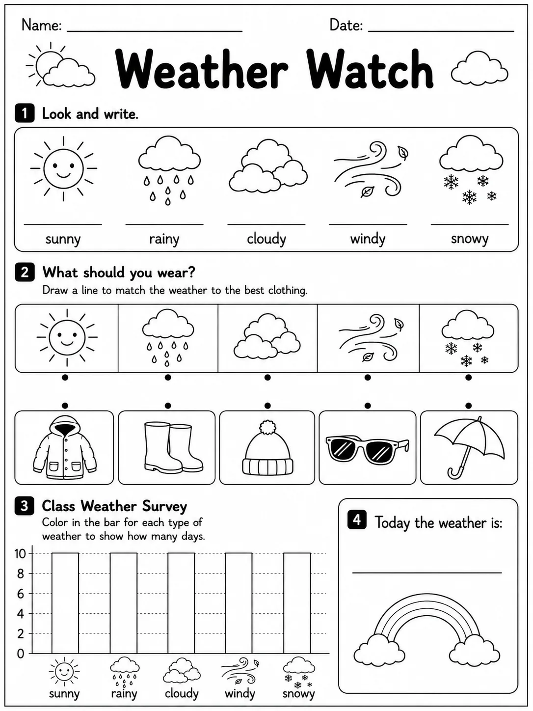 Weather Watch printable Grade 2 worksheet preview from KiwiBee