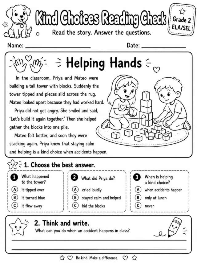 Kind Choices Reading Check: Helping Hands