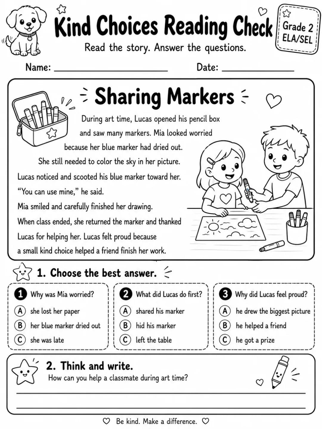 Kind Choices Reading Check: Sharing Markers