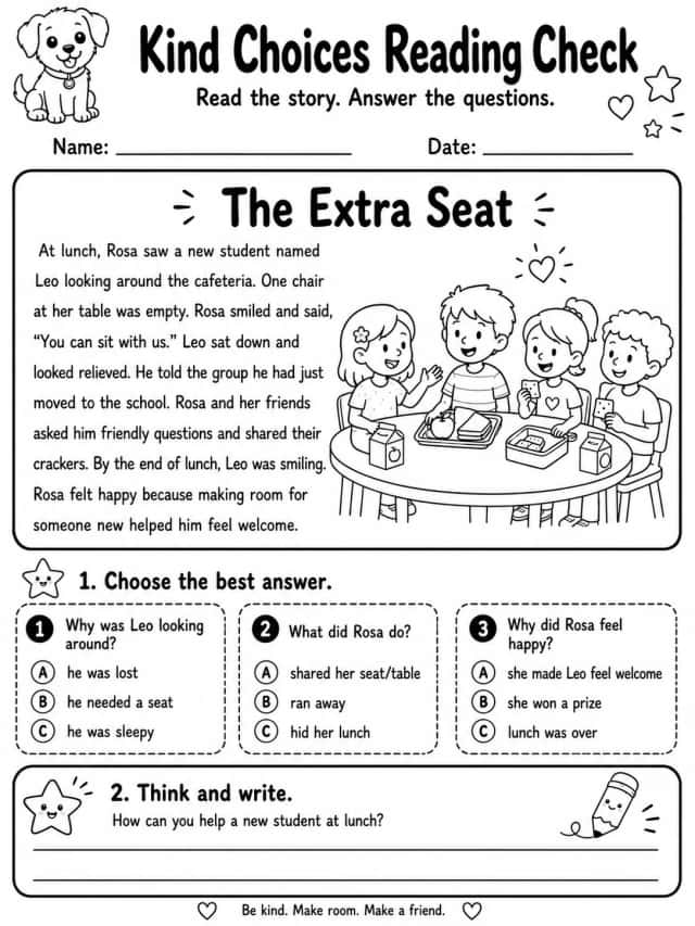 Kind Choices Reading Check: The Extra Seat