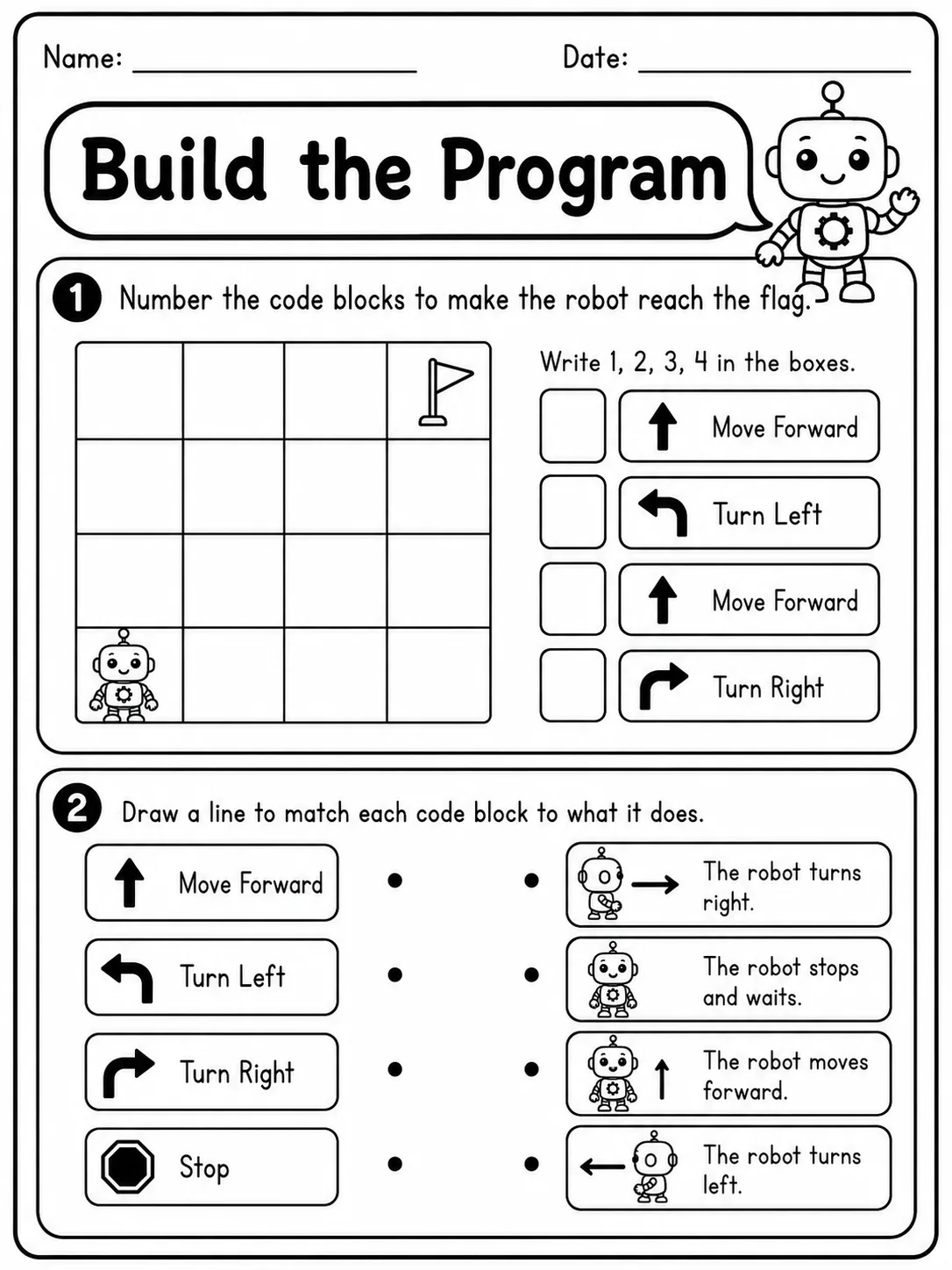 Build the Program - Set 2 printable Grade 2 worksheet preview from KiwiBee
