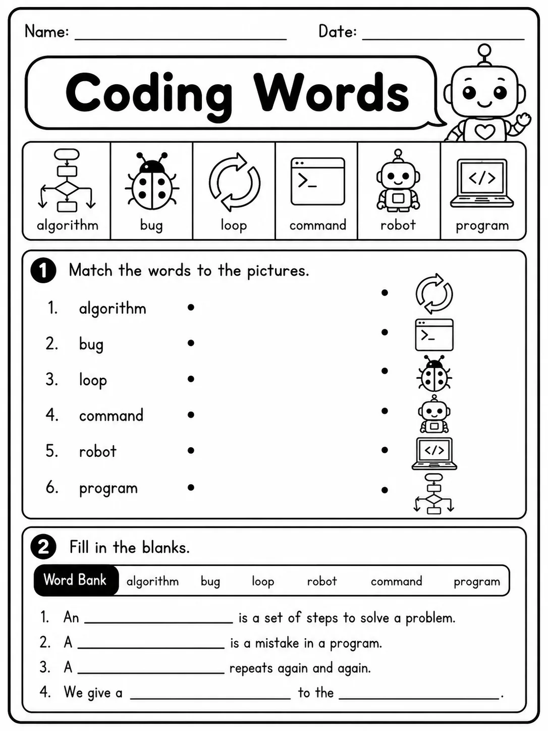 Coding Words printable Grade 2 worksheet preview from KiwiBee