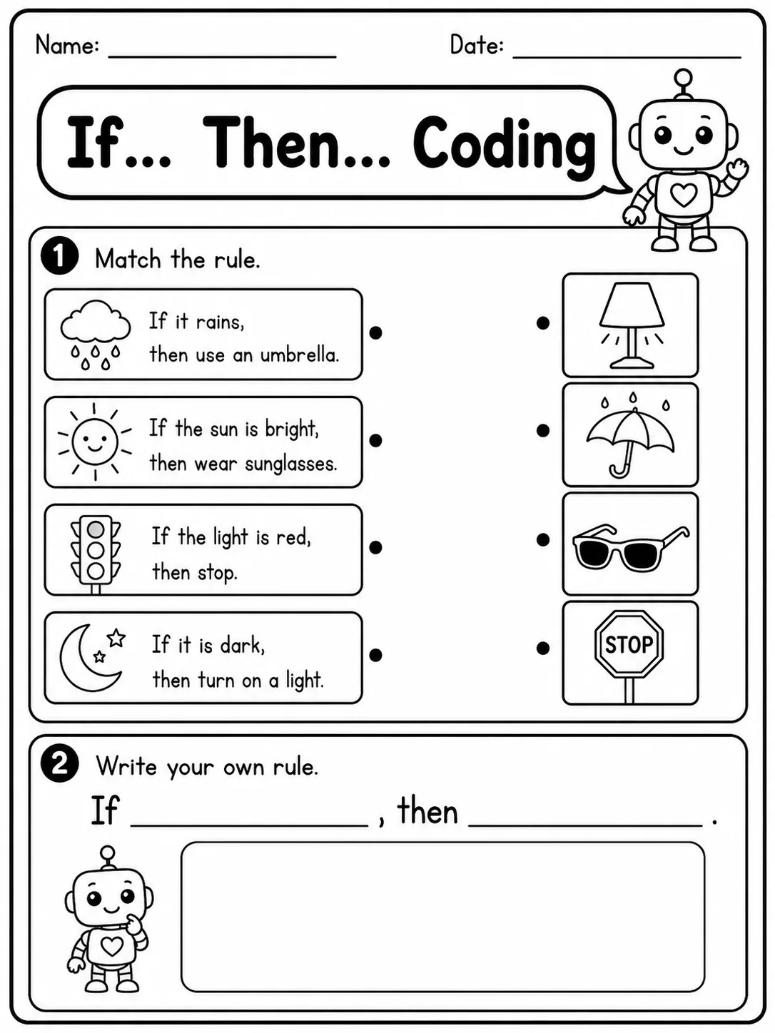 If... Then... Coding - Set 2 printable Grade 2 worksheet preview from KiwiBee