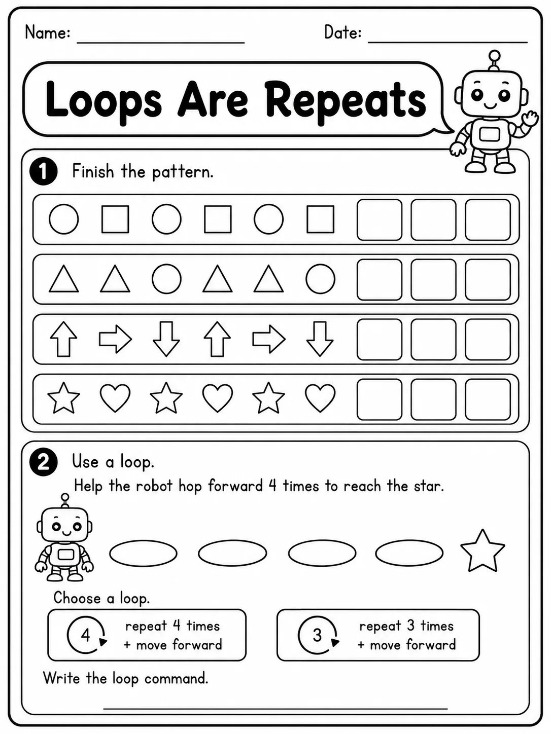 Loops Are Repeats printable Grade 2 worksheet preview from KiwiBee