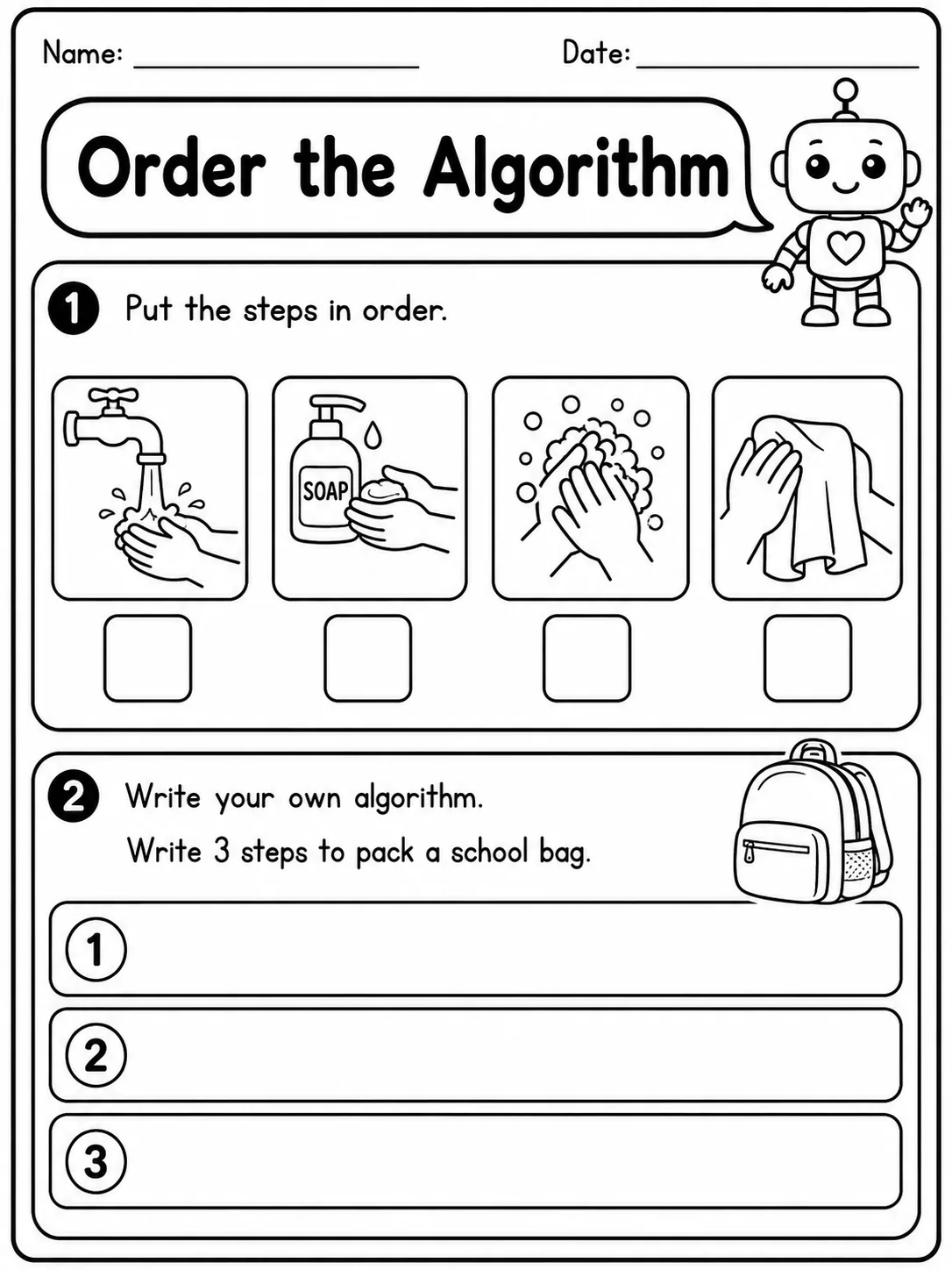 Order the Algorithm - Set 2 printable Grade 2 worksheet preview from KiwiBee