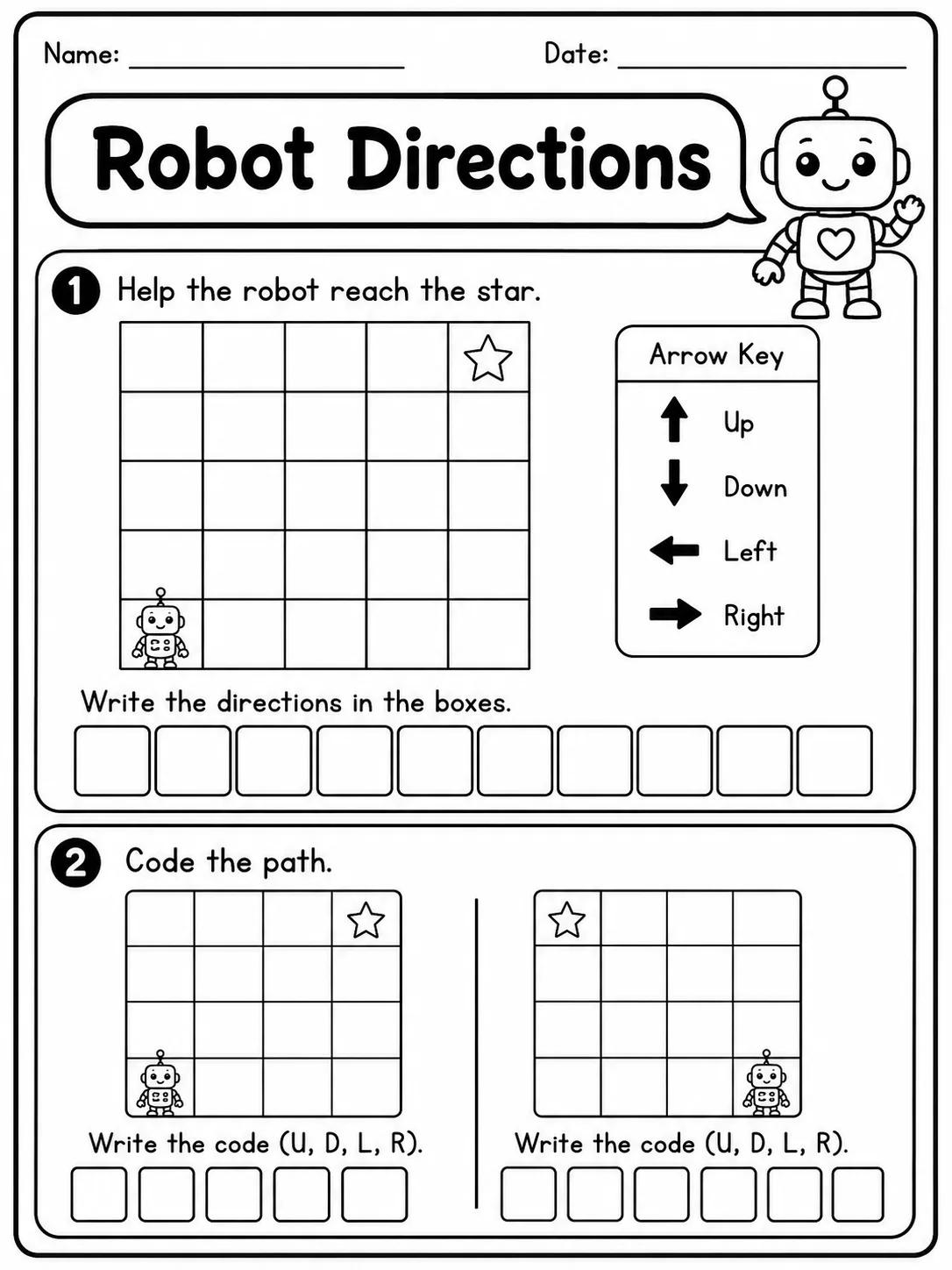 Robot Directions - Set 2 printable Grade 2 worksheet preview from KiwiBee