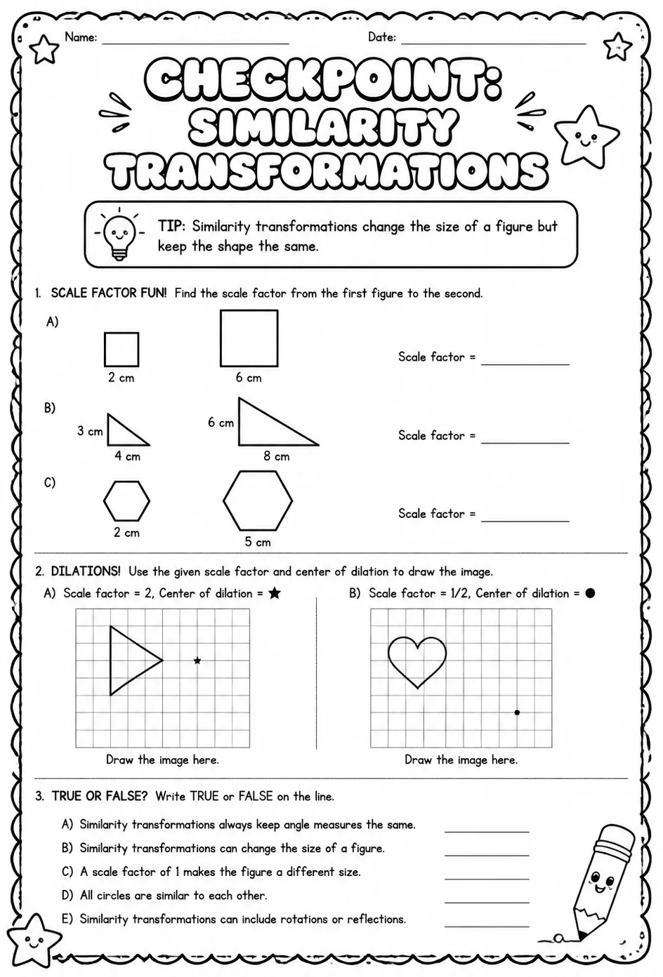 Checkpoint: Similarity transformations — free printable Geometry math worksheet