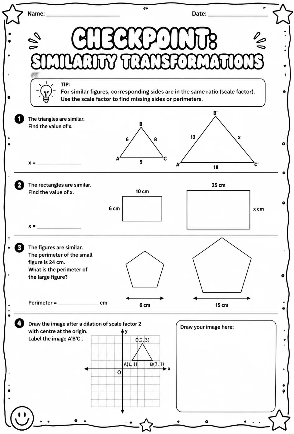 Checkpoint: Similarity transformations — free printable Grade 8 math worksheet