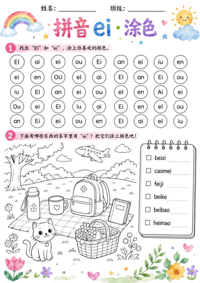 Chinese Pinyin Letter ei Phonics Worksheets Pack