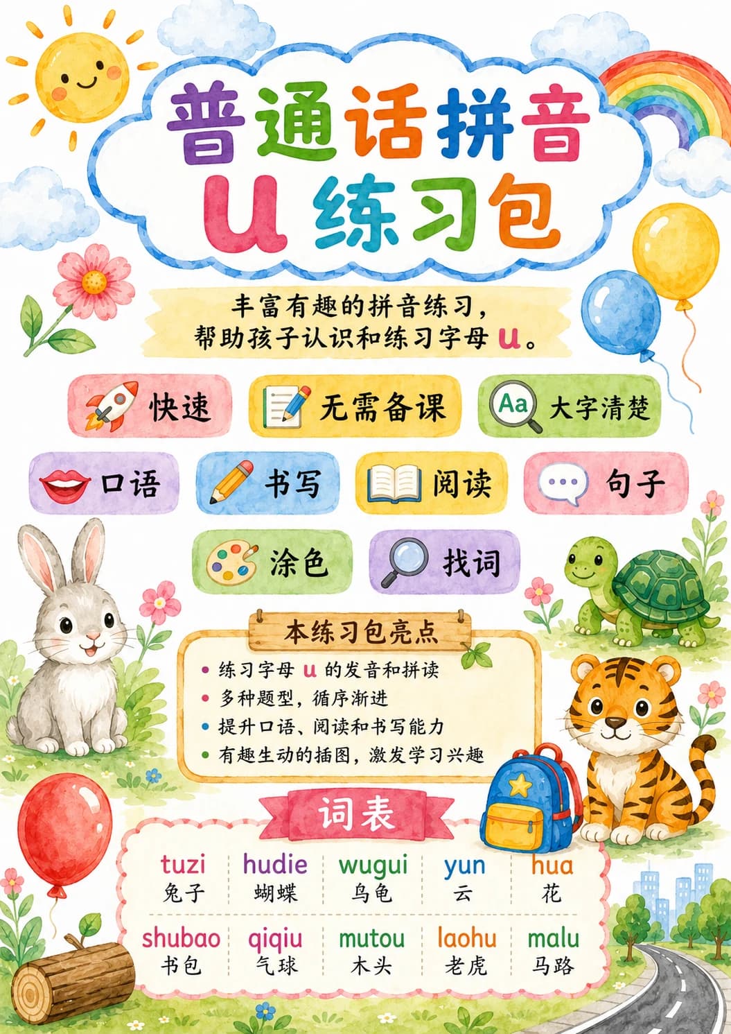 Chinese Pinyin Letter u Phonics Worksheets Pack page 6 printable worksheet preview
