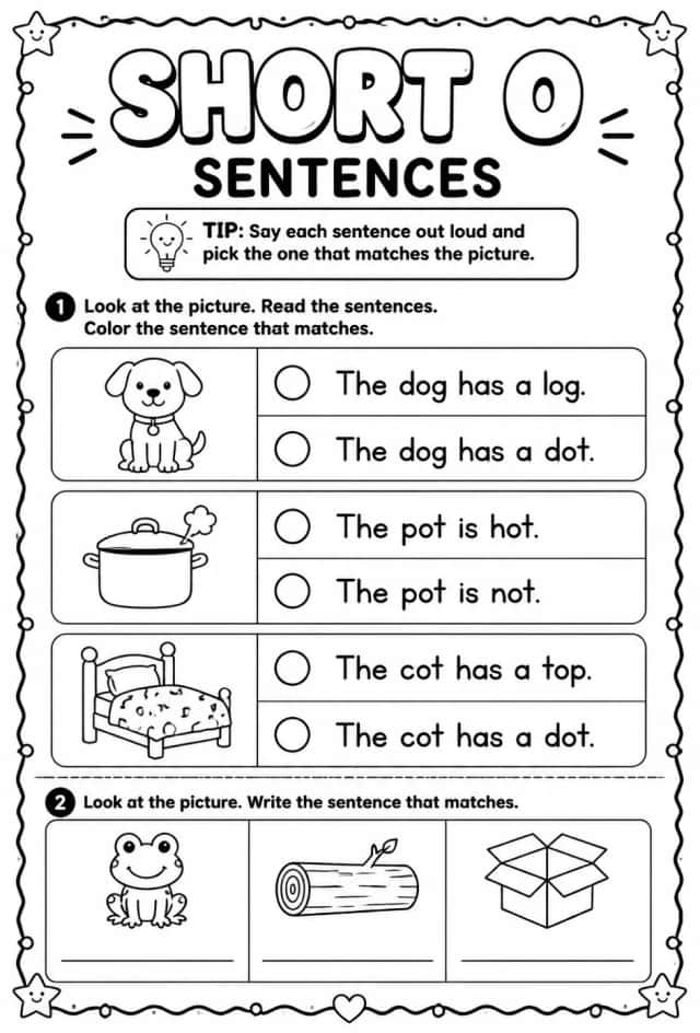 Choose the short o sentence that matches the picture