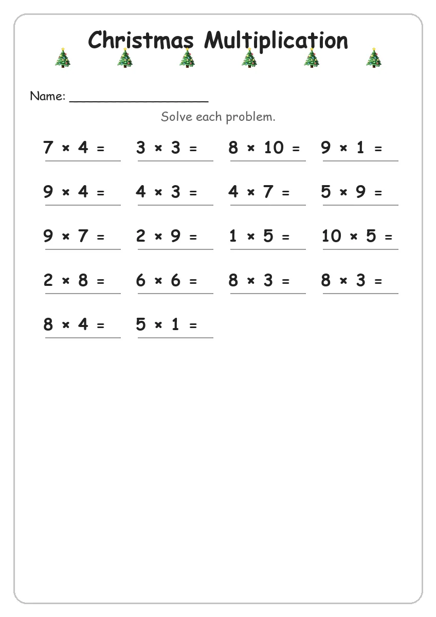Christmas Multiplication (Grade 3)