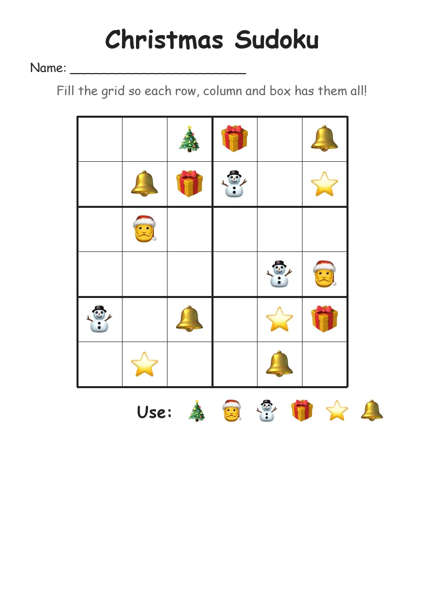Christmas Sudoku 6x6 (Grade 2) worksheet for Grade 2