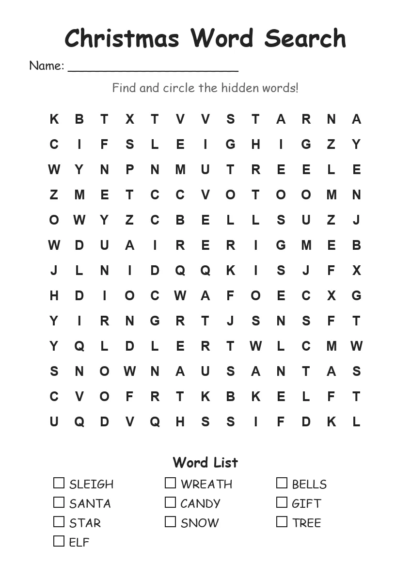 Christmas Word Search (Grade 2)