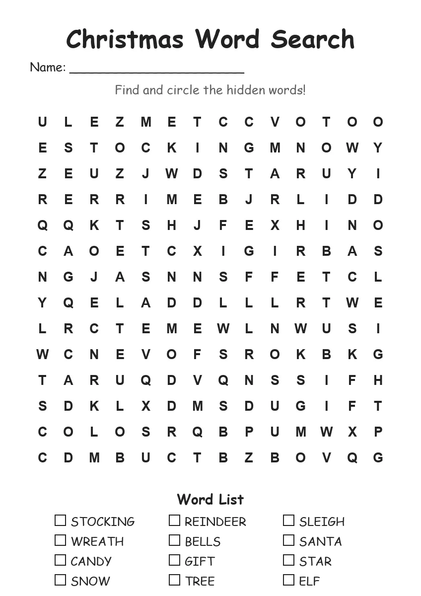 Christmas Word Search (Grade 3)