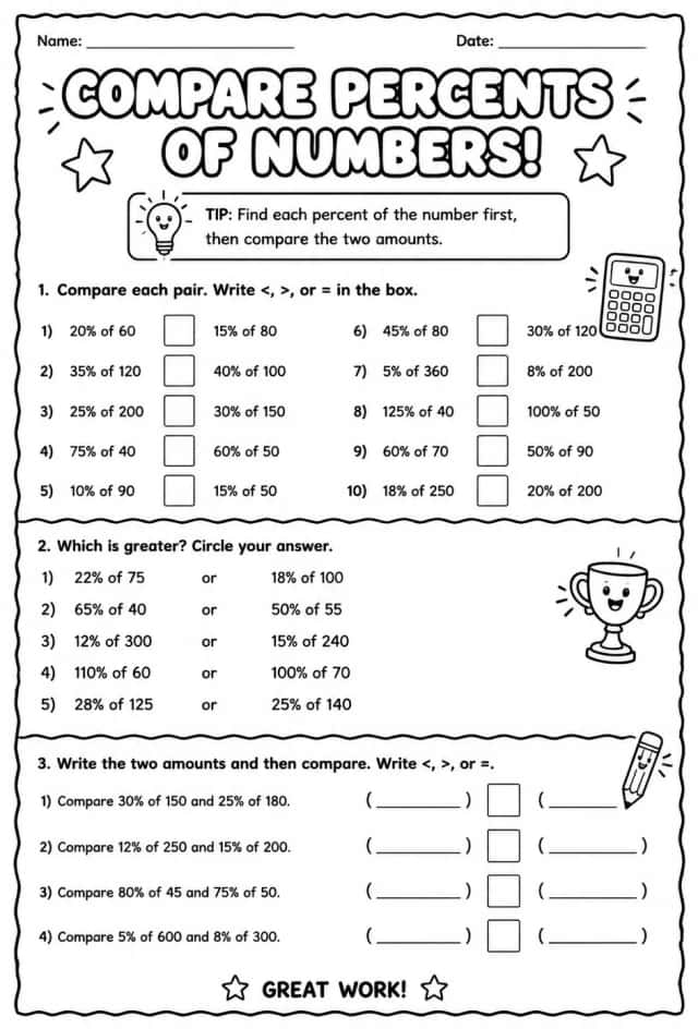 Compare percents of numbers