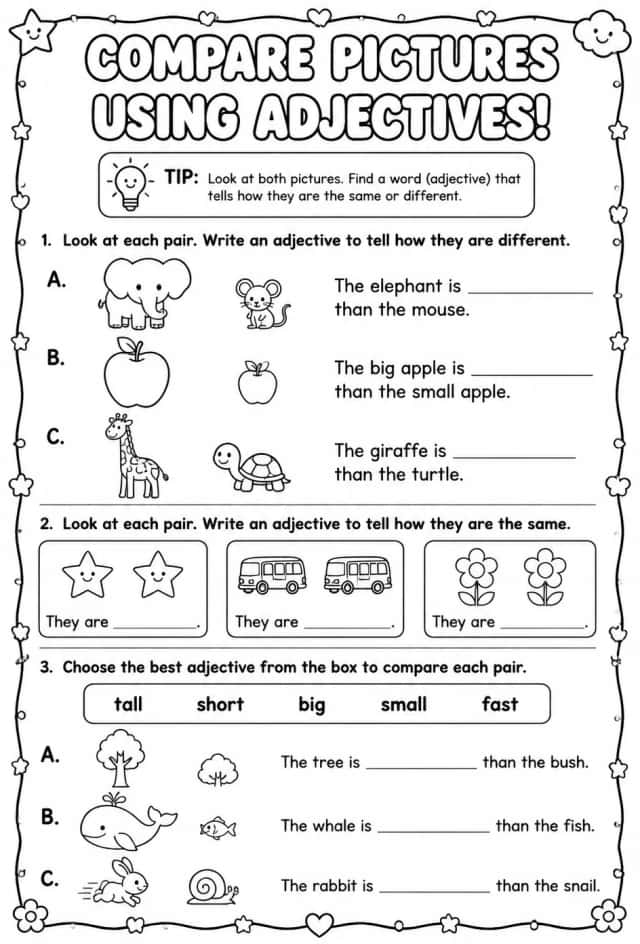 Compare pictures using adjectives