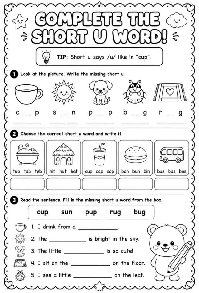 Complete the short u word