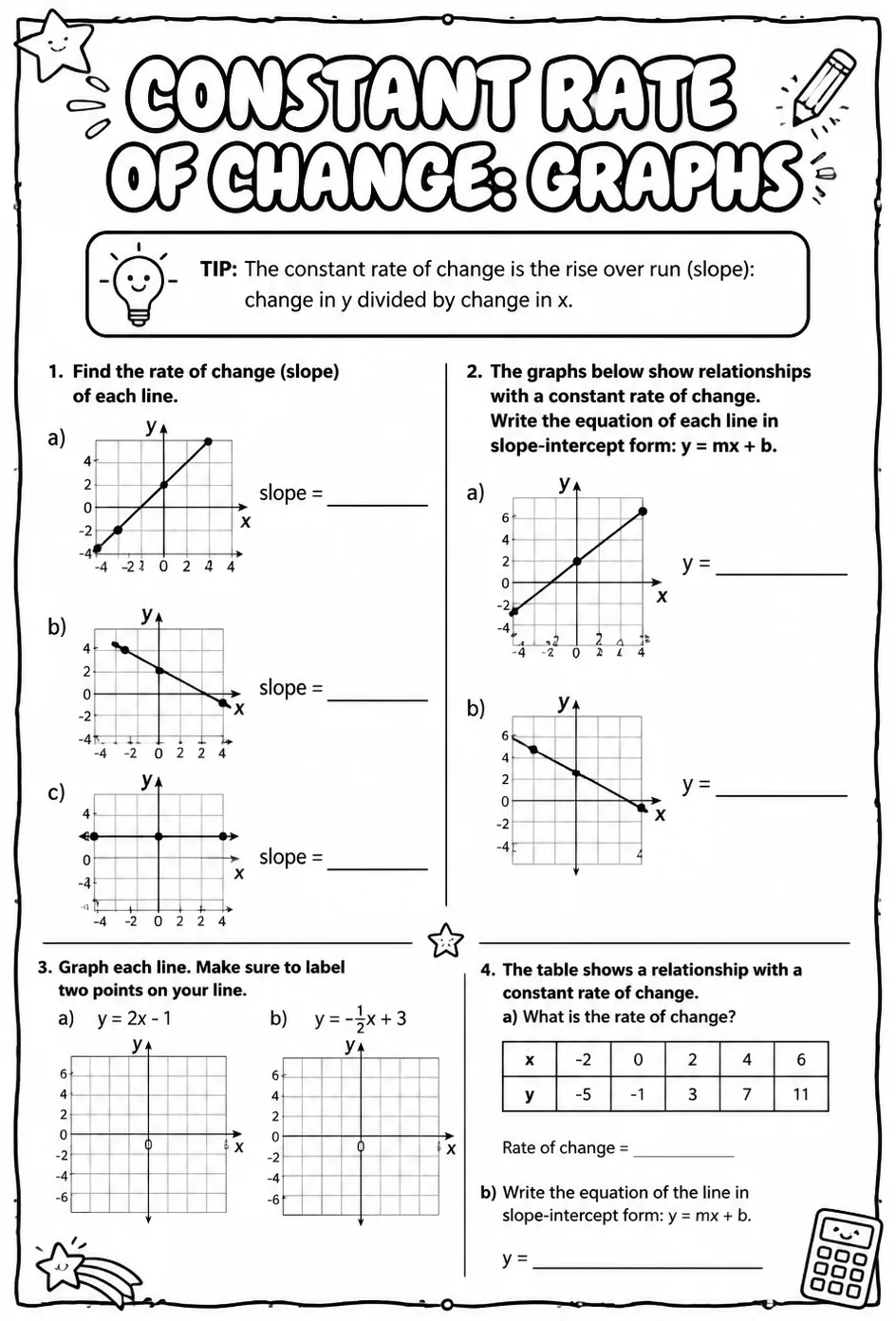 Constant rate of change: graphs — free printable Grade 7 math worksheet
