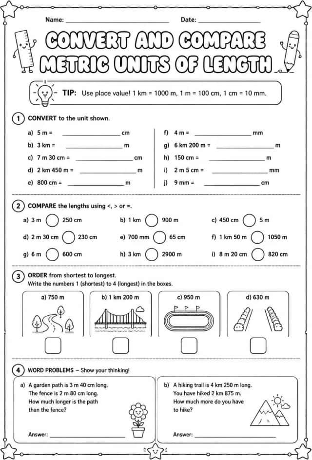 Convert and compare metric units of length