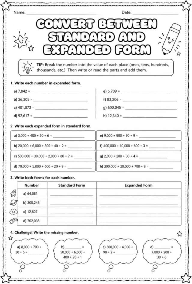 Convert between standard and expanded form