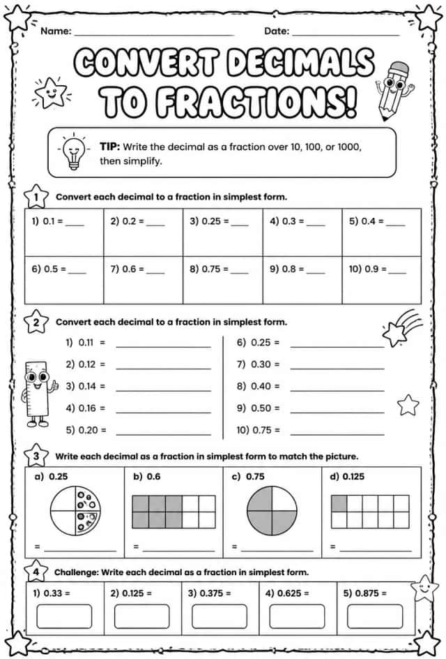 Convert decimals to fractions