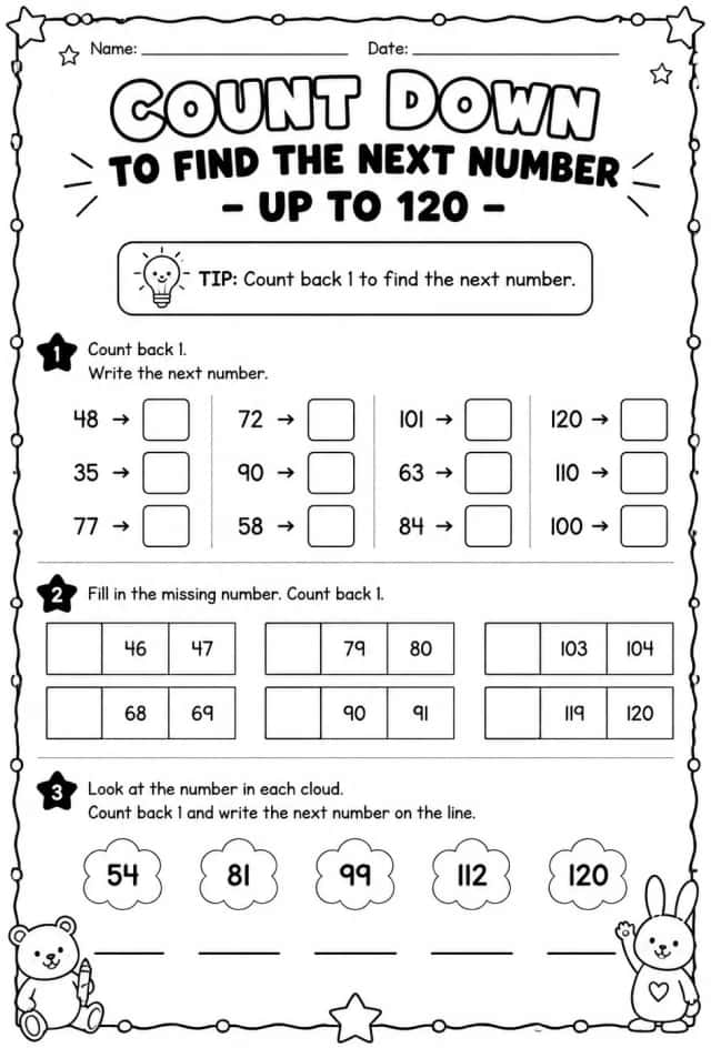 Count down to find the next number - up to 120