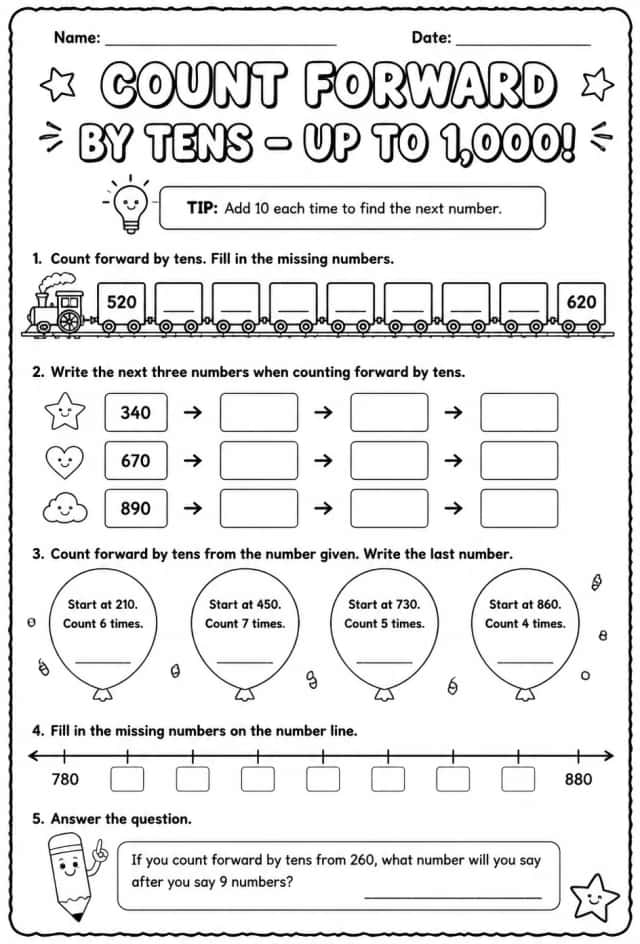 Count forward by tens - up to 1,000