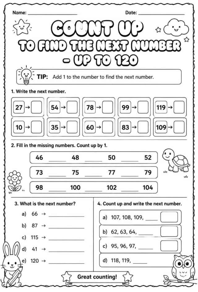 Count up to find the next number - up to 120