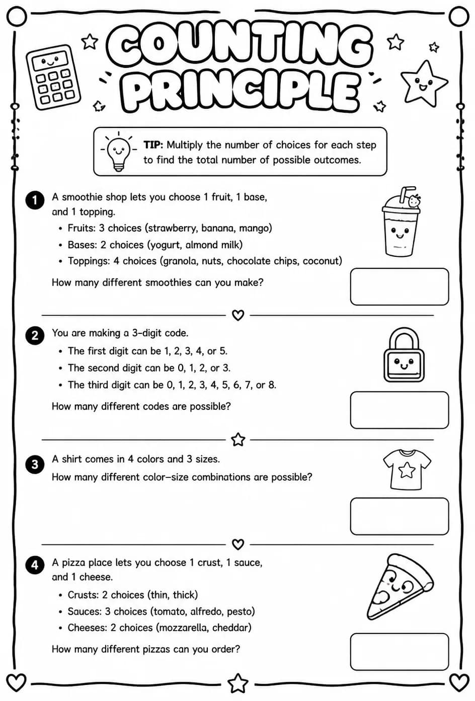 Counting principle — free printable Algebra 1 math worksheet