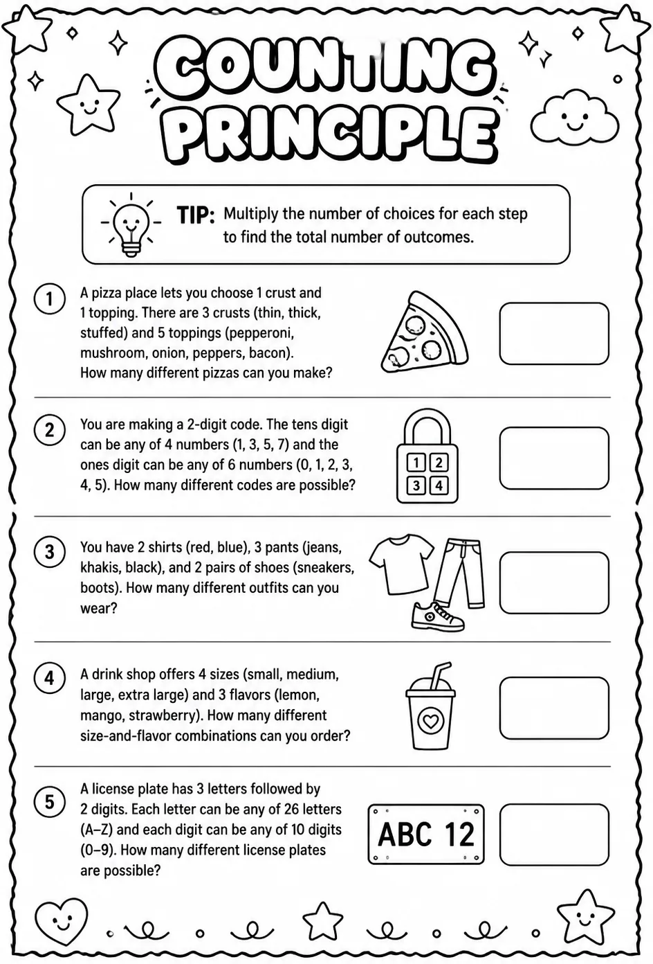 Counting principle — free printable Algebra 2 math worksheet
