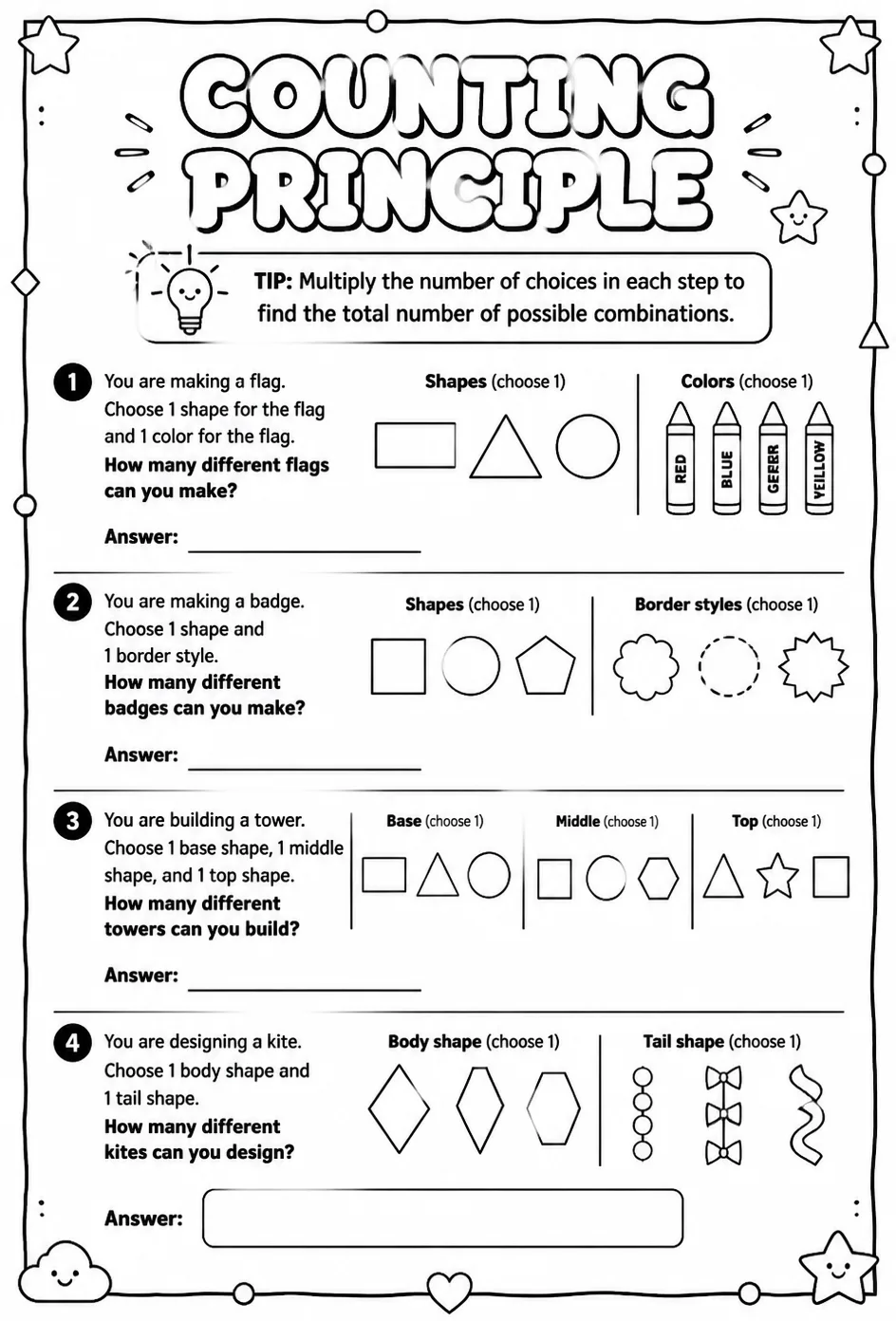 Counting principle — free printable Geometry math worksheet