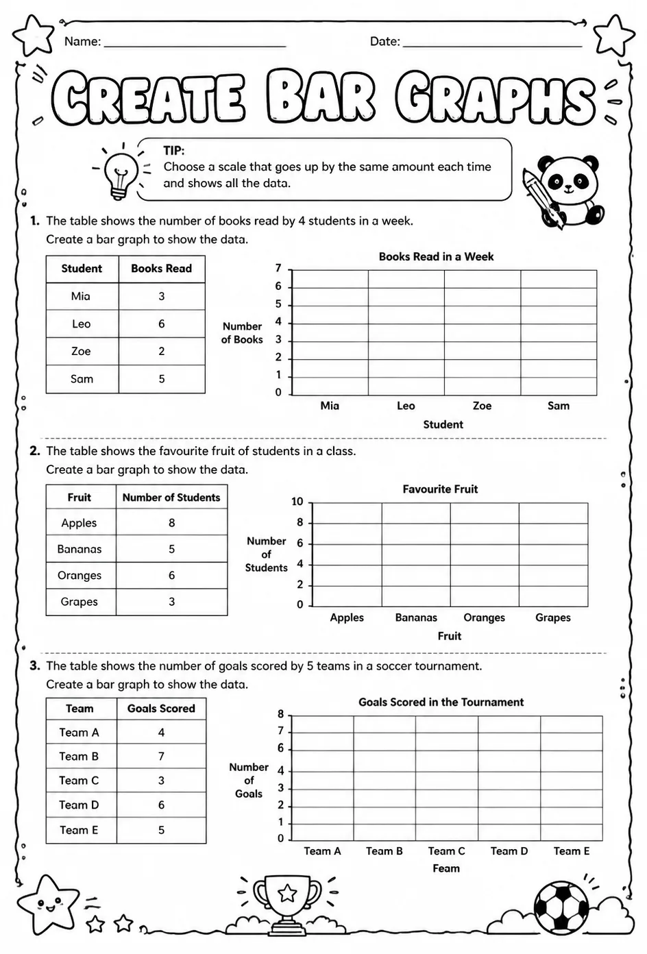Create bar graphs — free printable Grade 4 math worksheet