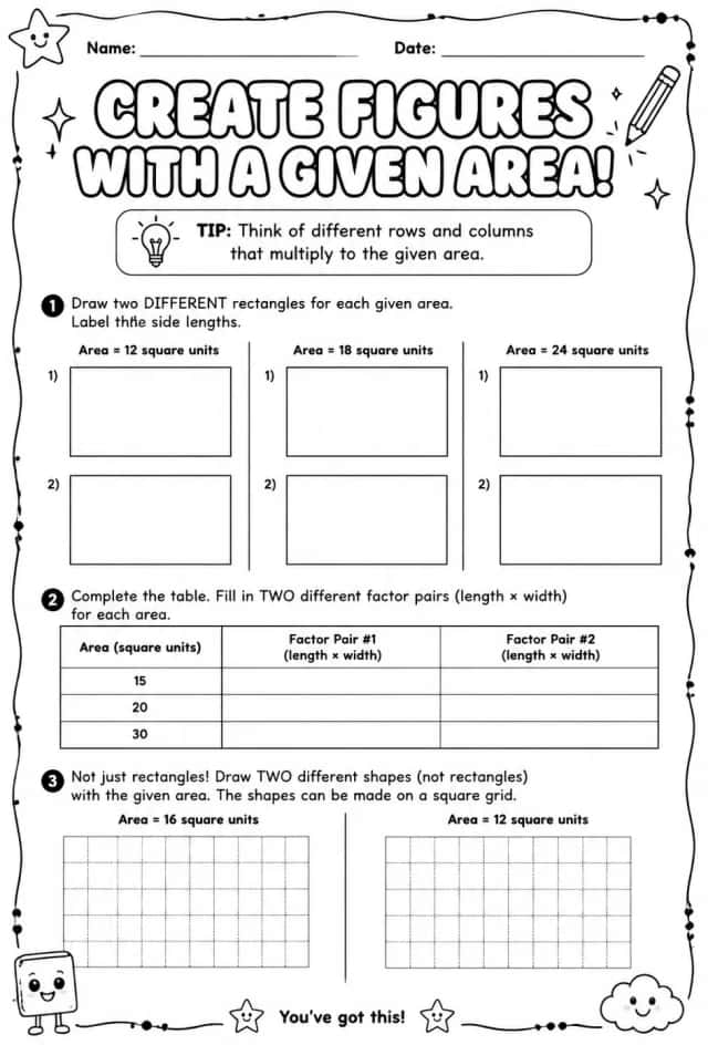 Create figures with a given area