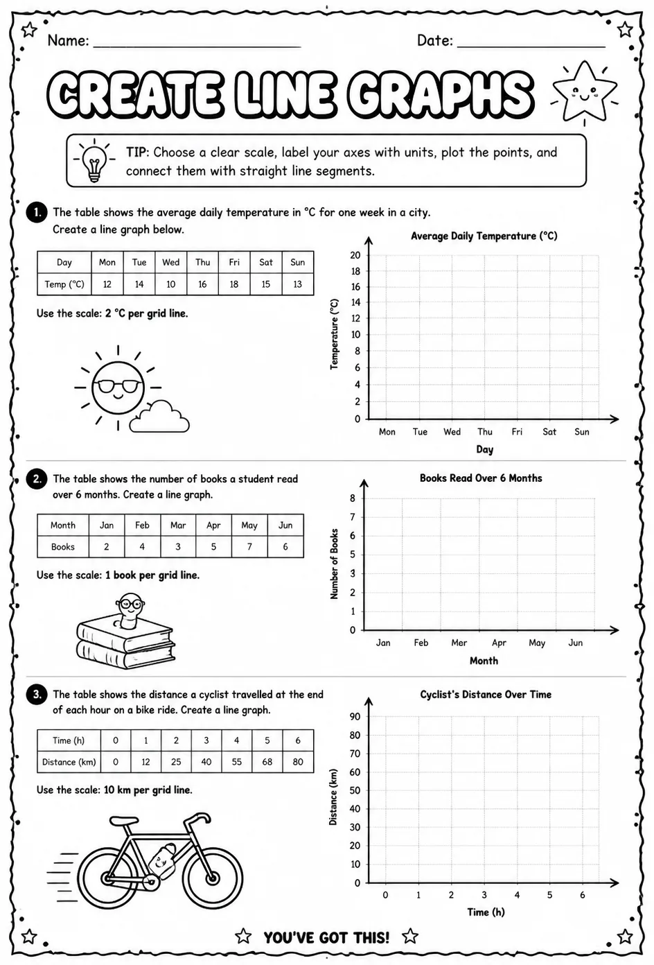 Create line graphs — free printable Grade 8 math worksheet