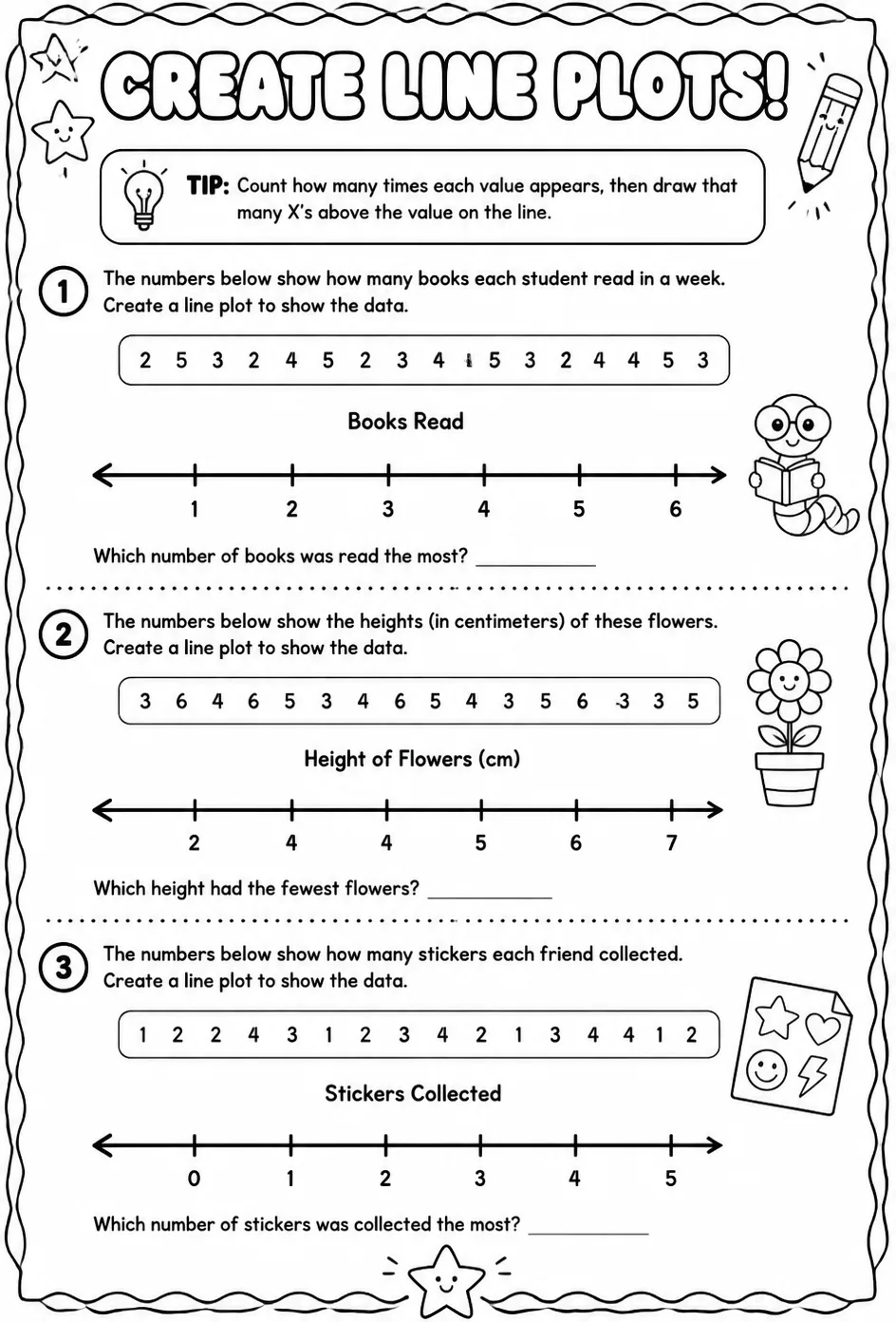 Create line plots — free printable Grade 2 math worksheet