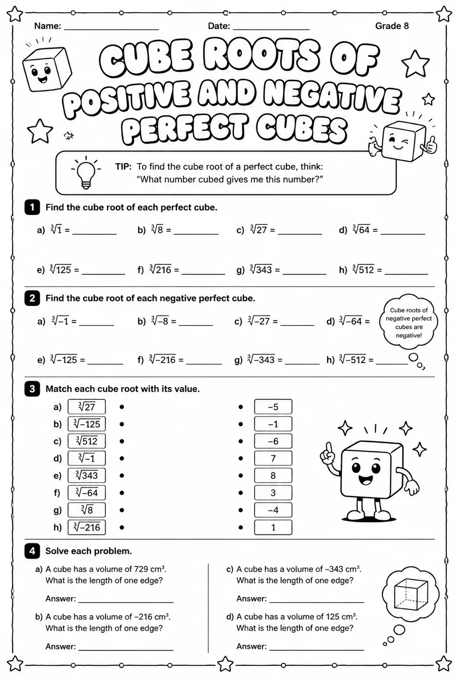 Cube roots of positive and negative perfect cubes