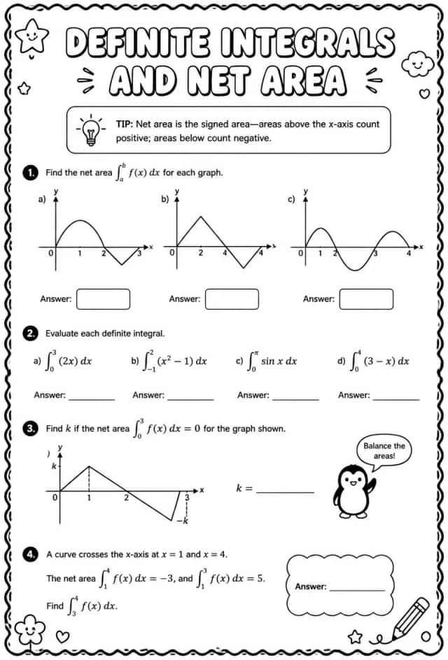 Definite integrals and net area