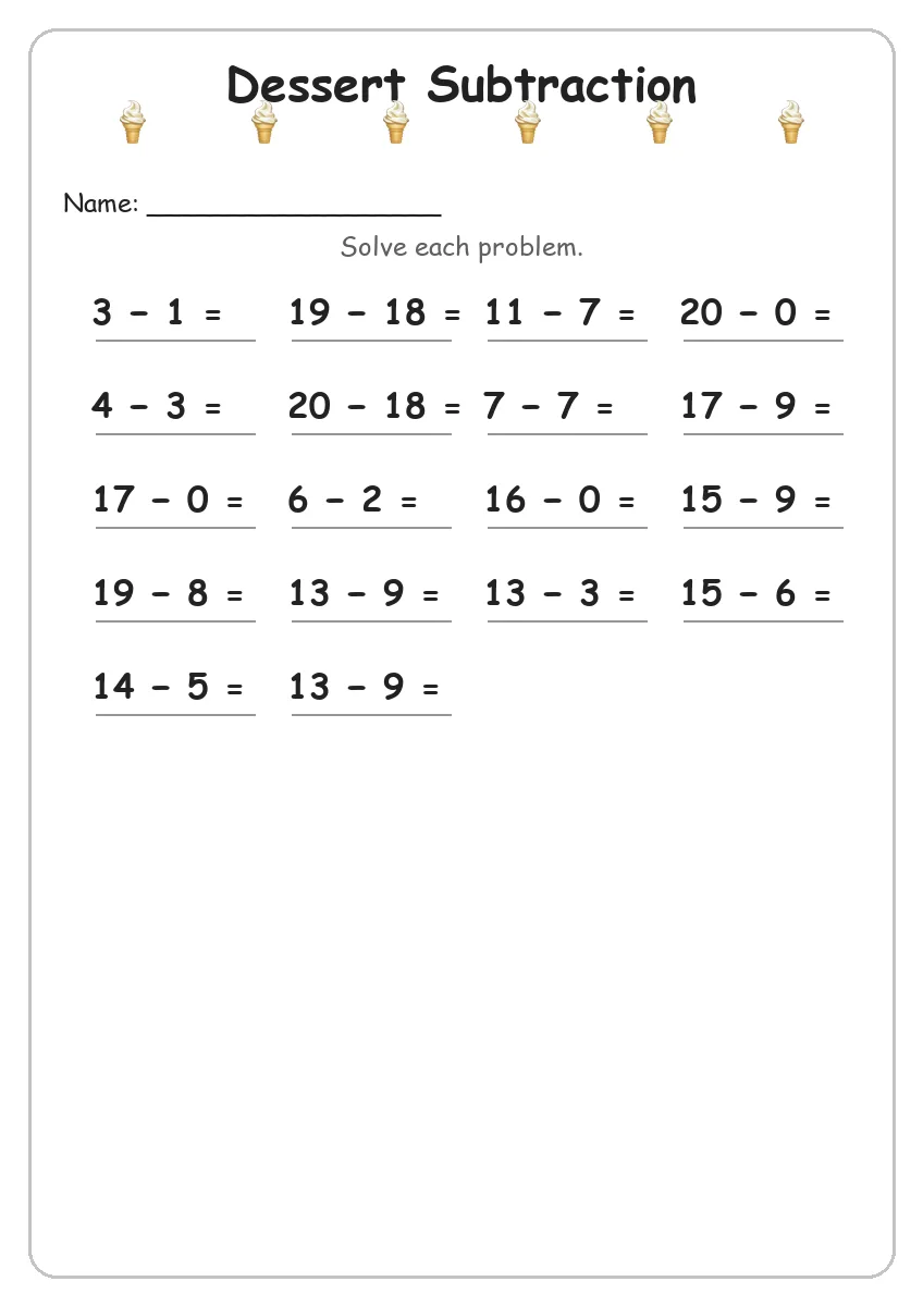 Dessert Subtraction (Grade 1)
