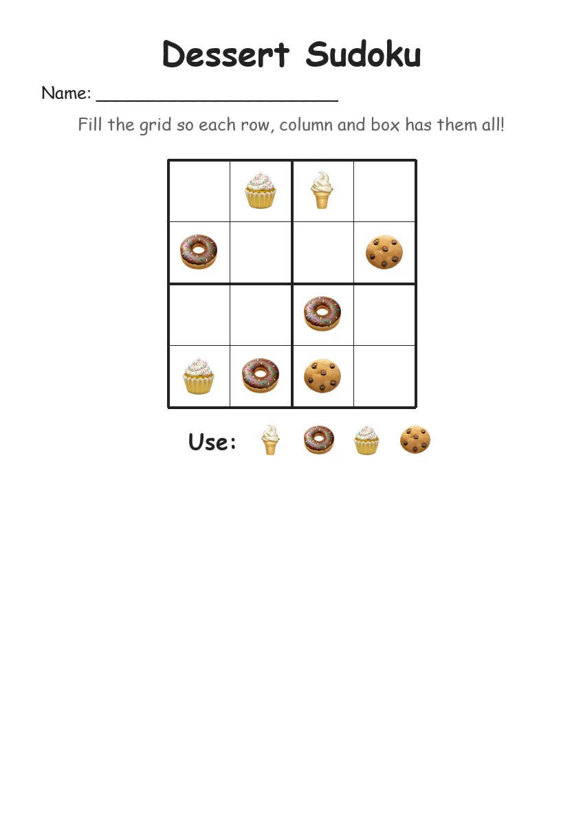 Dessert Sudoku 4x4 (Kindergarten)