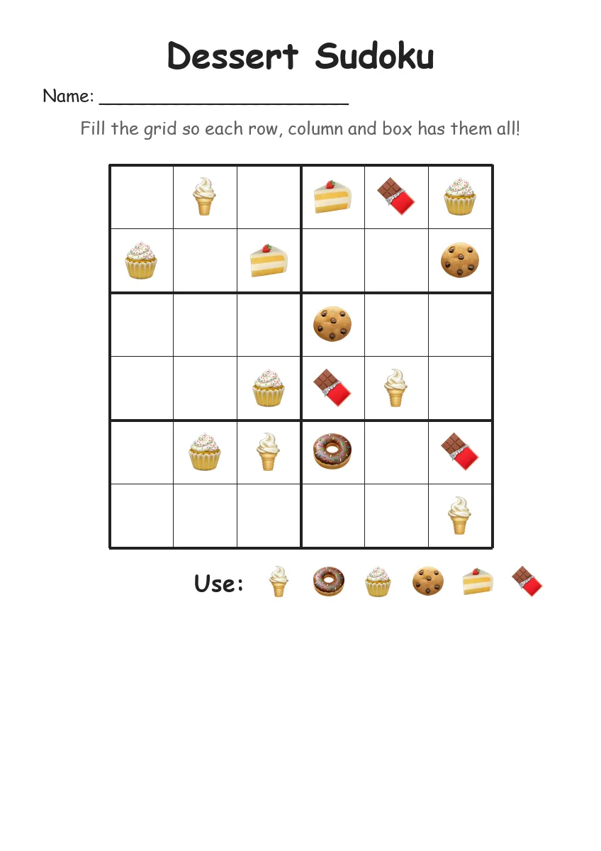 Dessert Sudoku 6x6 (Grade 2)