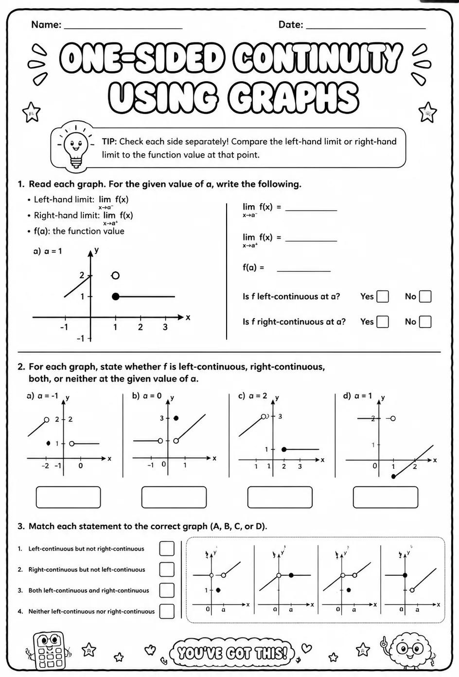 Determine one-sided continuity using graphs