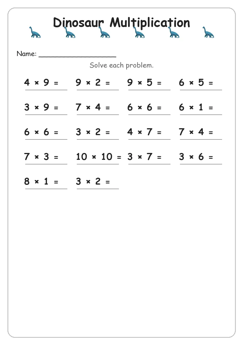 Dinosaur Multiplication (Grade 3)