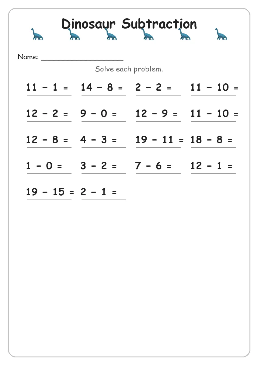 Dinosaur Subtraction (Grade 1)